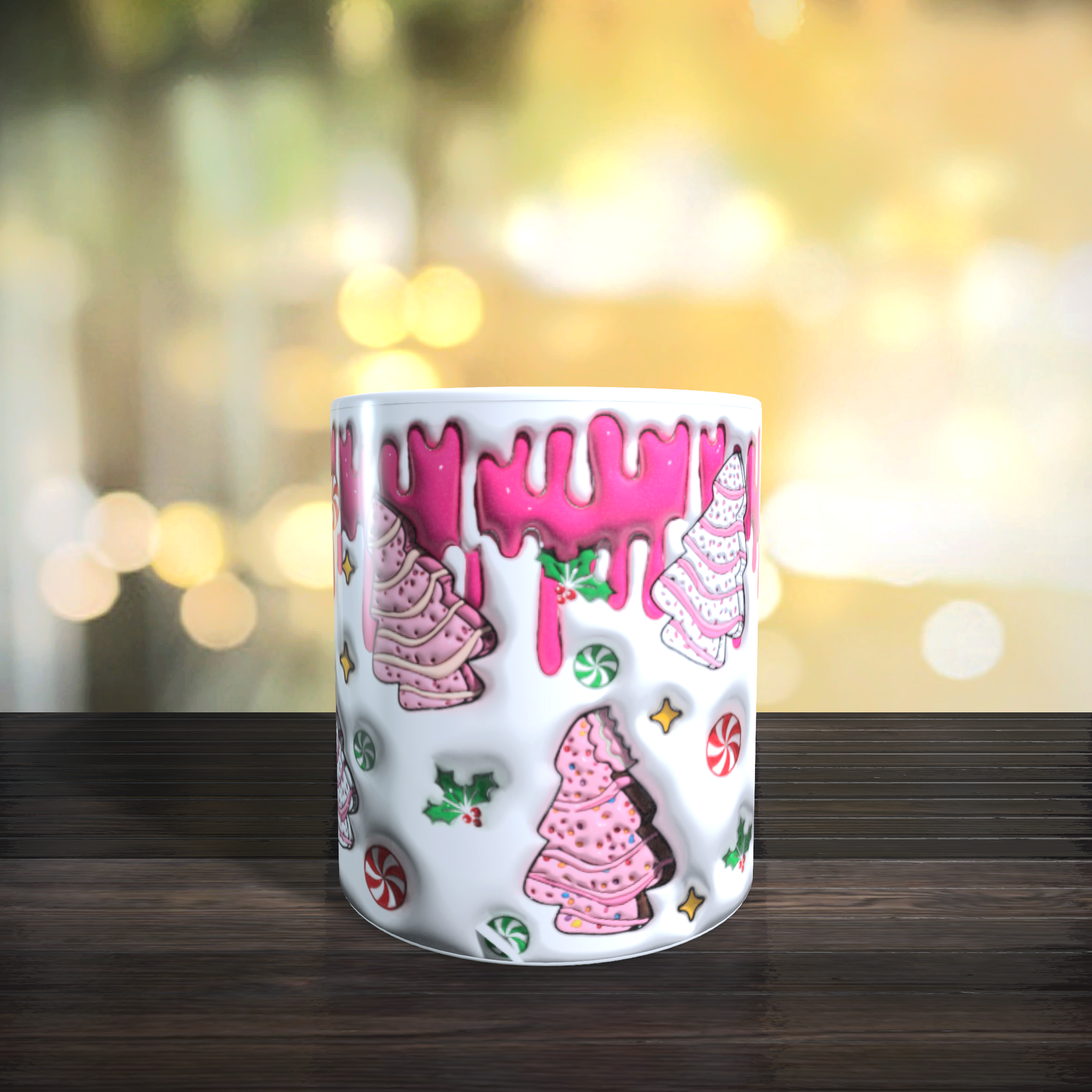 Weihnachtstasse 3D "Rosa Weihnachtsbäume" 